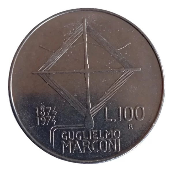 Moneda Italia 100 Liras 1974 Gugliermo Marconi (&1778 (Usado)