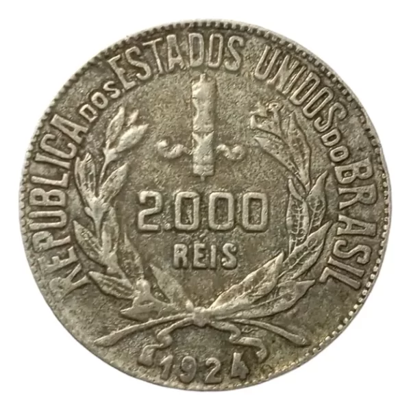 Moneda Brasil 2000 Reis 1924 Plata 0.5 (p19 (Usado)