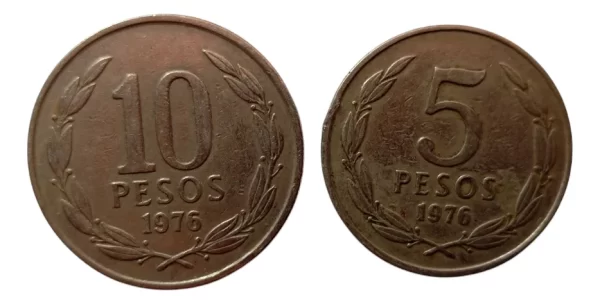 Moneda Chile 5 Y 10 Pesos 1976 Año Escaso (&1420 (Usado)