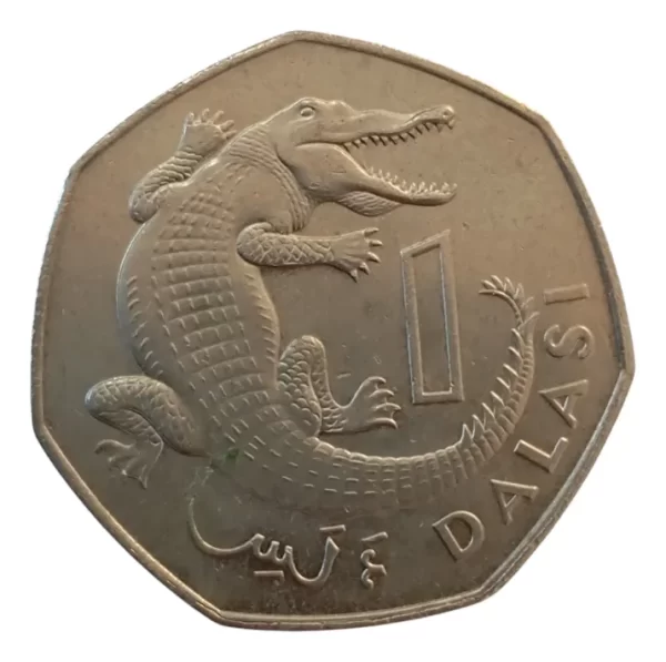 Moneda Gambia 1 Dalasi 1987 Cocodrilo (&1029 (Usado)
