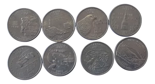 8 Monedas Estados Unidos 25 Cents Diferentes Estados (Usado)