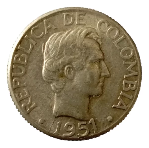 Moneda Colombia 10 Centavos 1951 Plata 0.500 (p103 (Usado)