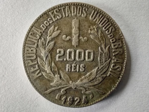 Moneda Brasil 2000 Reis 1924 Plata 0.5 (p19 (Usado) - Imagen 2