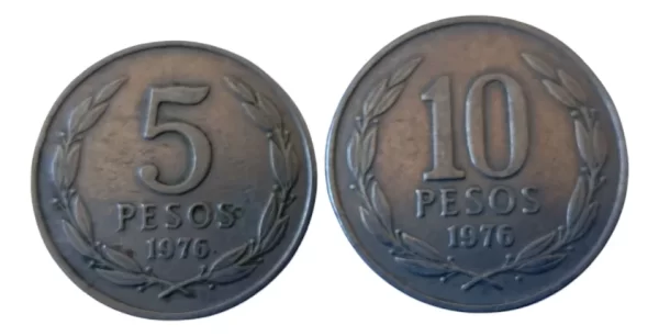 Moneda Chile 5 Y 10 Pesos 1976 Año Escaso (&1420 (Usado) - Imagen 2