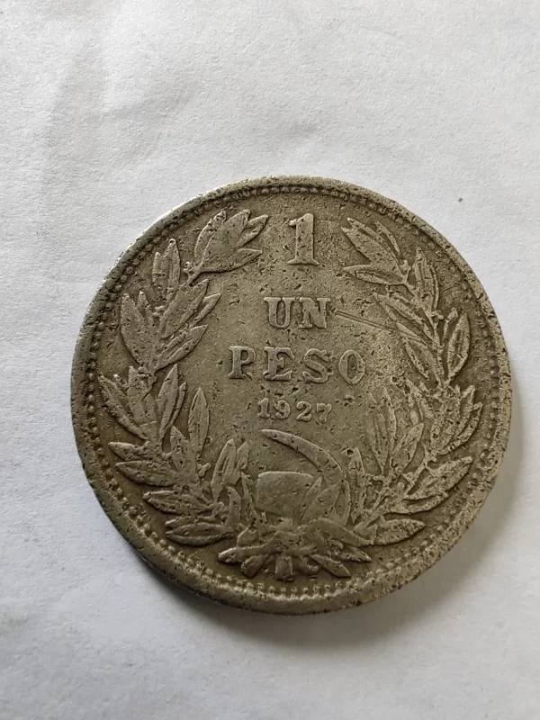 Moneda Chile 1 Peso 1927 Plata 0,5 (p140 (Usado) - Imagen 2