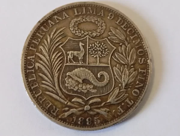 Moneda Perú 1 Sol De Oro 1895 Plata 0.9(p132 (Usado) - Imagen 2