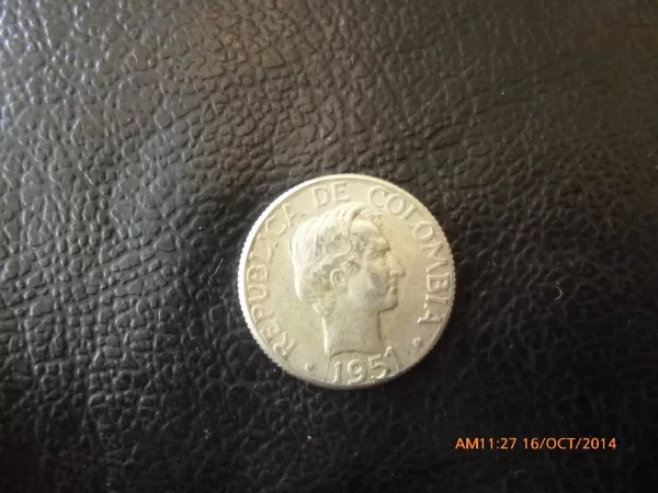 Moneda Colombia 10 Centavos 1951 Plata 0.500 (p103 (Usado) - Imagen 2