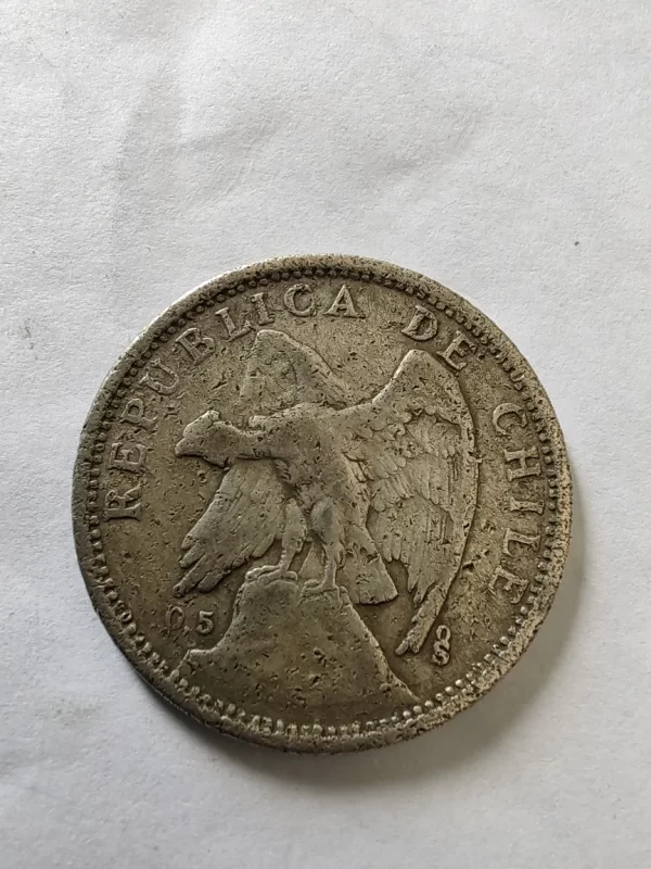 Moneda Chile 1 Peso 1927 Plata 0,5 (p140 (Usado) - Imagen 3