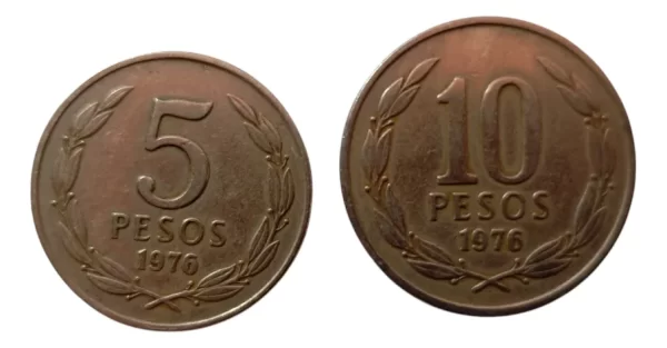 Moneda Chile 5 Y 10 Pesos 1976 Año Escaso (&1424 (Usado)