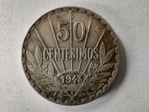 Moneda Uruguay 50 Céntimos 1943 Plata 0.720 (p3 (Usado - Imagen 2