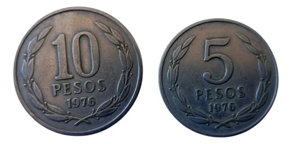 Moneda Chile 5 Y 10 Pesos 1976 Año Escaso (&1424 (Usado) - Imagen 2