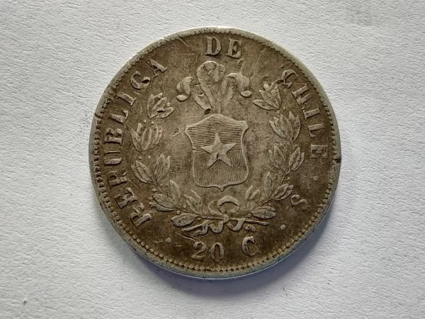 Moneda Chile 20 Centavos 1857 Plata 0.9 (p66 (Usado) - Imagen 3