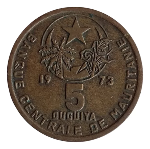 Moneda Mauritania 5 Ouguiya 1973 (&1775 (Usado)