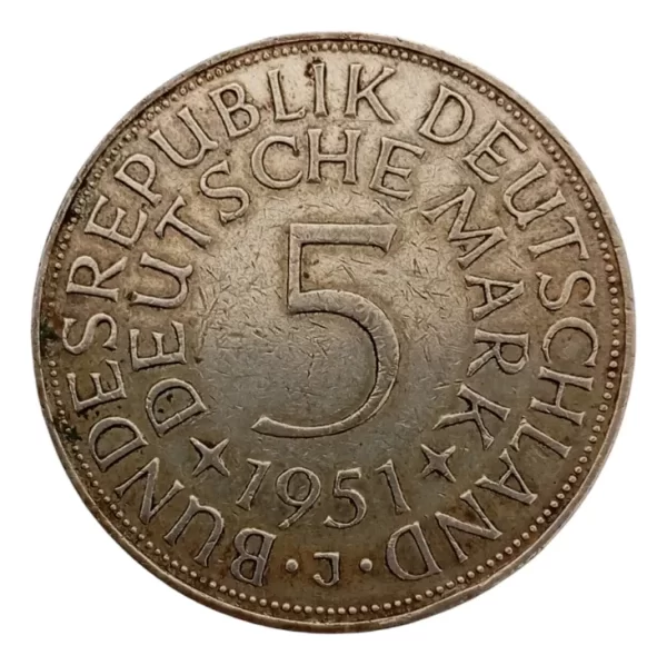 Moneda Alemania 5 Marcó 1951 Plata 0.625(p157 (Usado)
