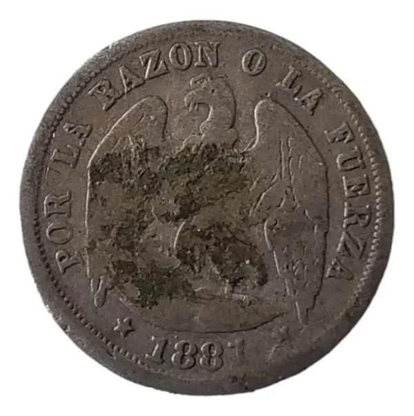 Moneda Chile 1/2 Décimo 1881 Plata .0.5(&1255 (Usado) - Imagen 3