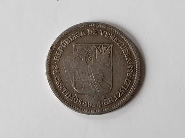 Moneda Venezuela 25 Centésimos 1954 Plata.835 (p29 (Usado) - Imagen 2