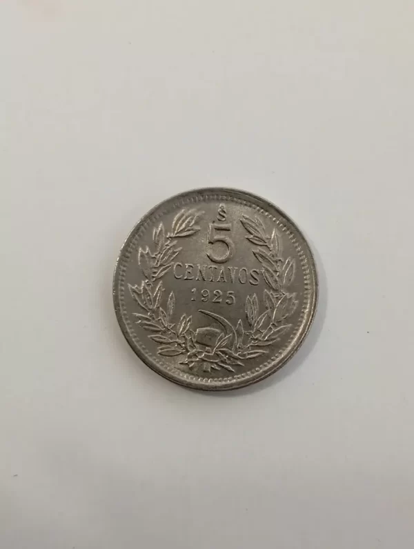 Moneda Chilena 5 Centavos 1925 Casi Unc(&346 (Usado - Imagen 2