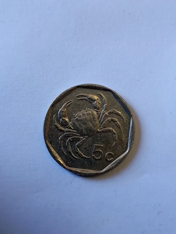 Moneda Malta 5 Cents 1995 Cangrejo (&1537 (Usado) - Imagen 2