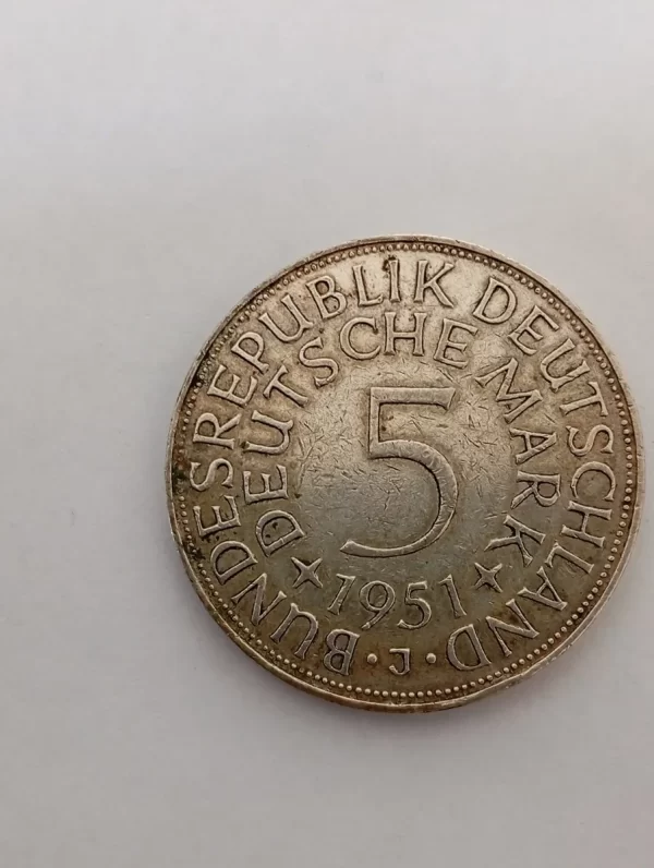 Moneda Alemania 5 Marcó 1951 Plata 0.625(p157 (Usado) - Imagen 3