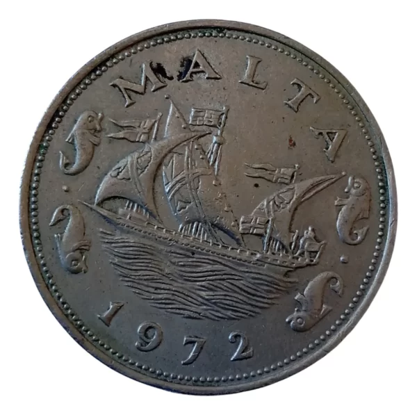 Moneda Malta 10 Cents 1972 Barco (&1444 (Usado)