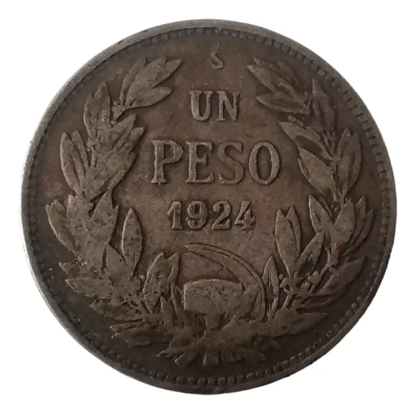 Moneda Chile 1 Peso 1924 Plata 0.5(p139 (Usado - Imagen 2