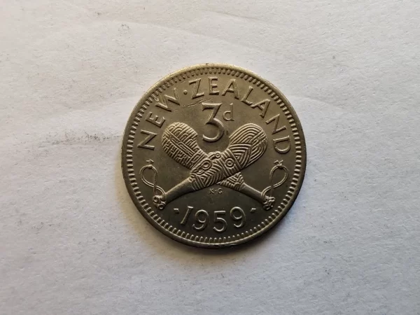 Moneda New Zelanda 3 Pence 1959 (&760 (Usado) - Imagen 2