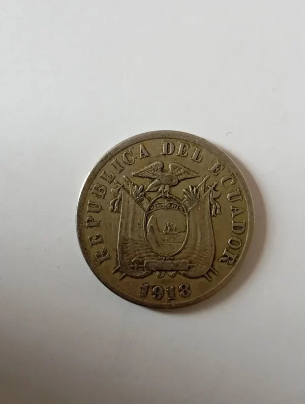 Moneda Ecuador 5 Centavos 1918 Escaso (&909 (Usado) - Imagen 2