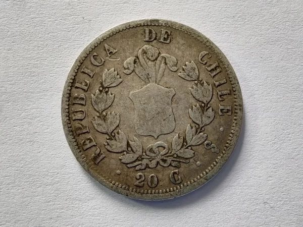 Moneda Chile 20 Centavos 1861 Plata 0.9 (p15 (Usado) - Imagen 3