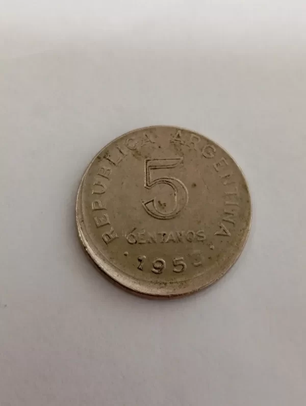 Moneda Argentina 5 Centavos 1953 Error Descentrado (&1509 (Usado) - Imagen 3